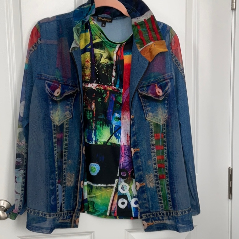 Colorful Denim Jacket with Abstract Design